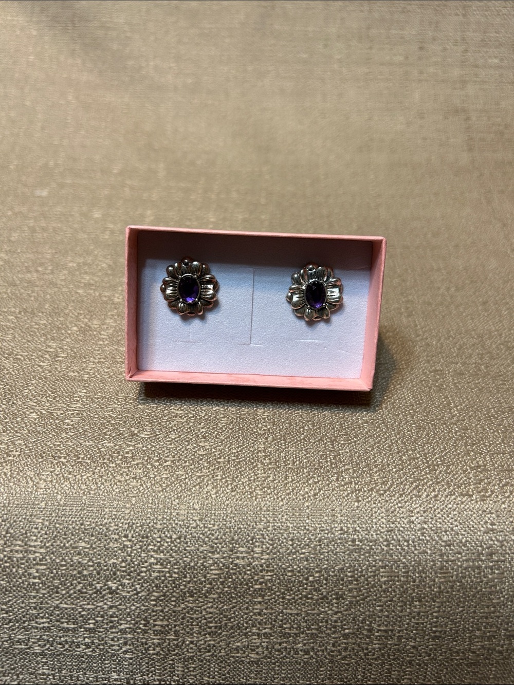 Avon Antiqued Floral Birthstone Color Earrings Amethyst February